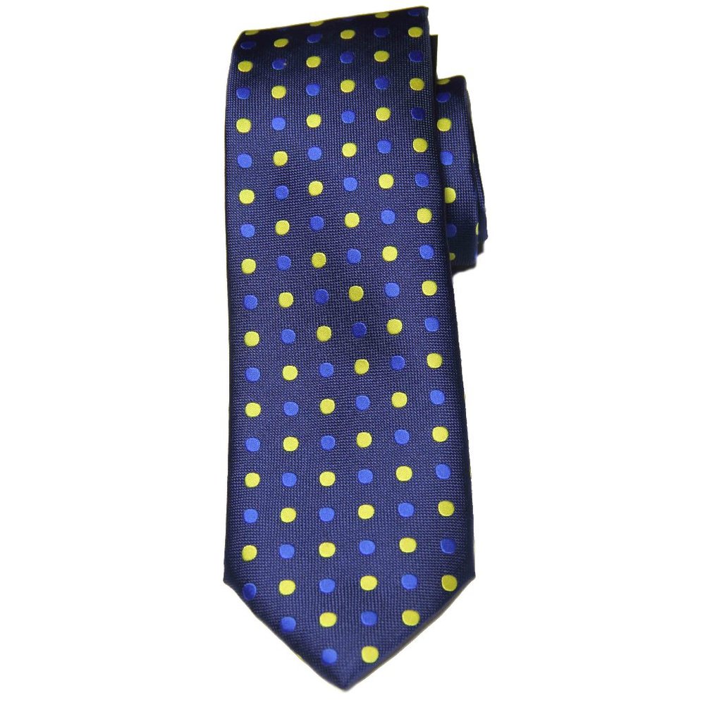 Gascoigne Silk Tie Navy Blue Yellow Polka Dot Men's